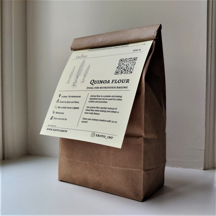 Quinoa flour in paper package, plastic free