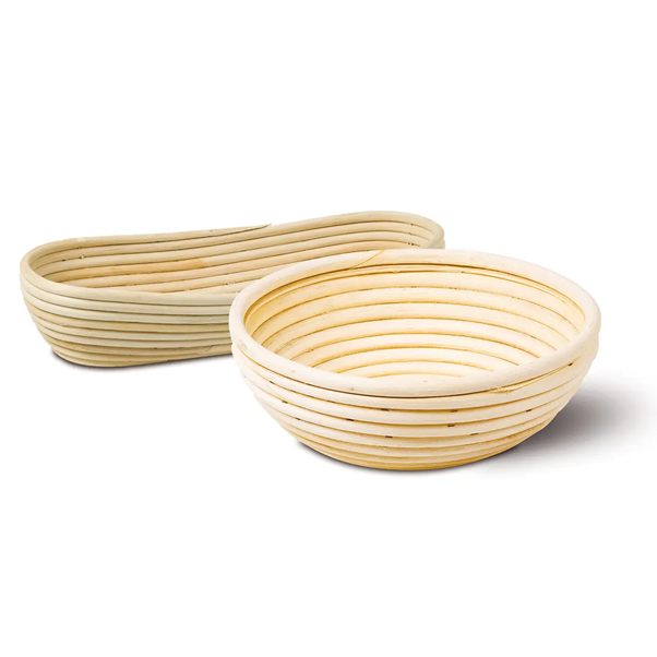Two Rattan baskets long and round